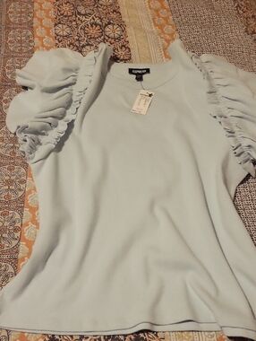 Express Women's Pale Blue Ruffle Sleeve Blouse